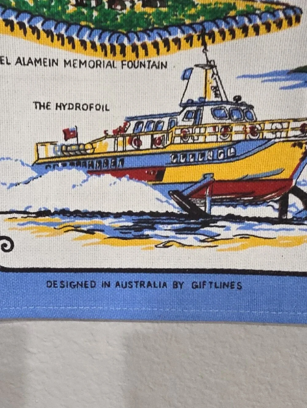 Sydney Australia Blue White Illustrated Cotton Kitchen Tea Towel